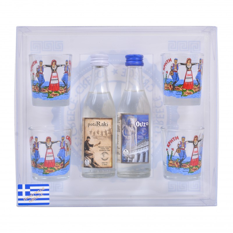 Gift set in plastic transparent box with 4 sponge and two drinks of 50ml